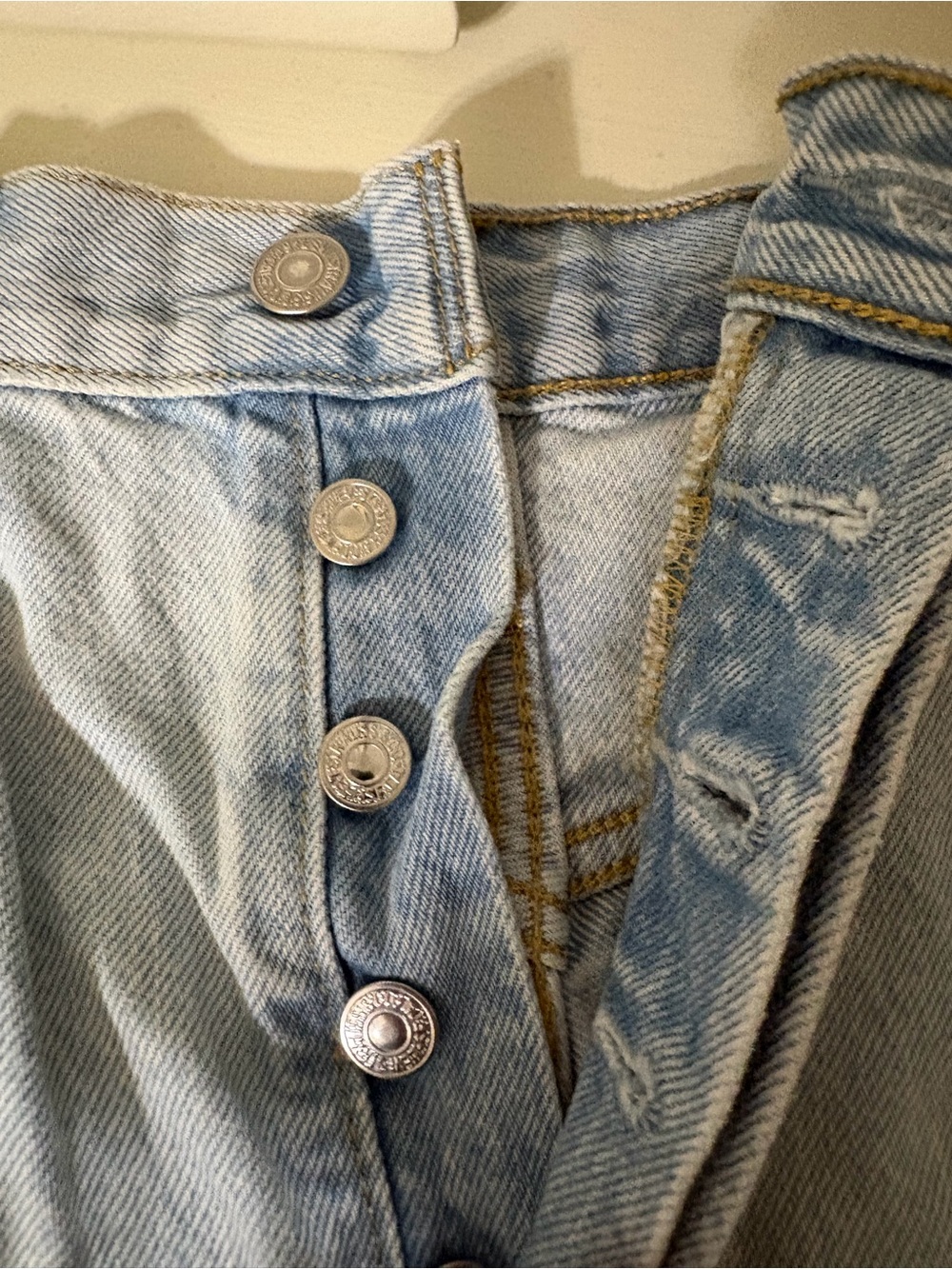 Levi's Light Wash Distressed 501 Cutoff Denim Shorts - Picture 3 of 10